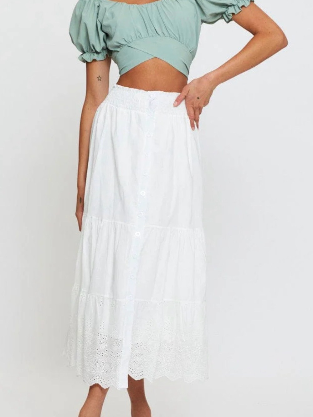 Better Be Mint Sage Puff-Sleeve Cropped Wrap Top